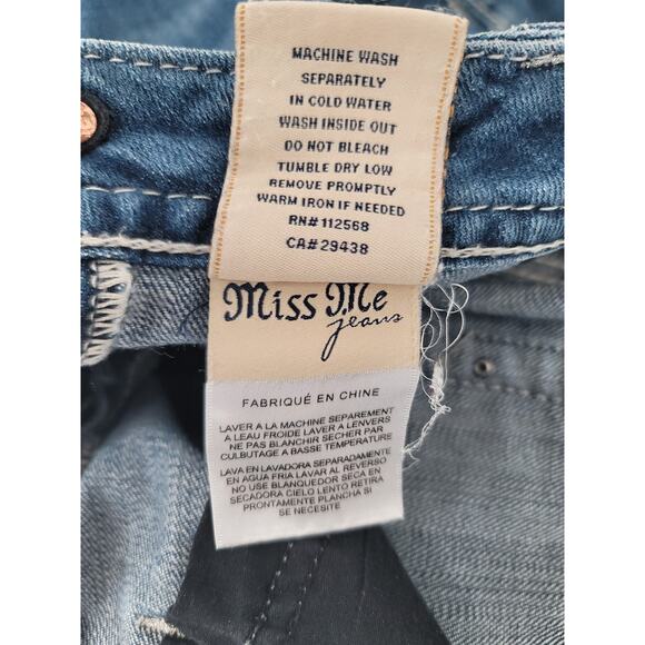 Miss Me Boot Cut Mid Rise Embellished Pocket Y2K 90s Denim Blue Jean 32 VTG - Picture 4 of 13